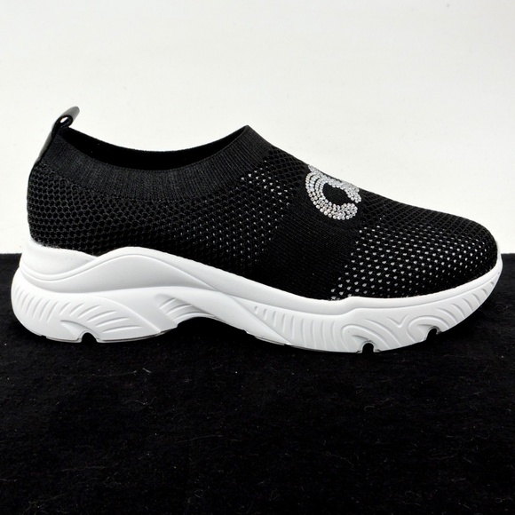 CASADEI 🇮🇹 WOMEN'S BLACK STREICH FABRIC FASHION SUMMER SNEAKERS - Picture 4 of 10